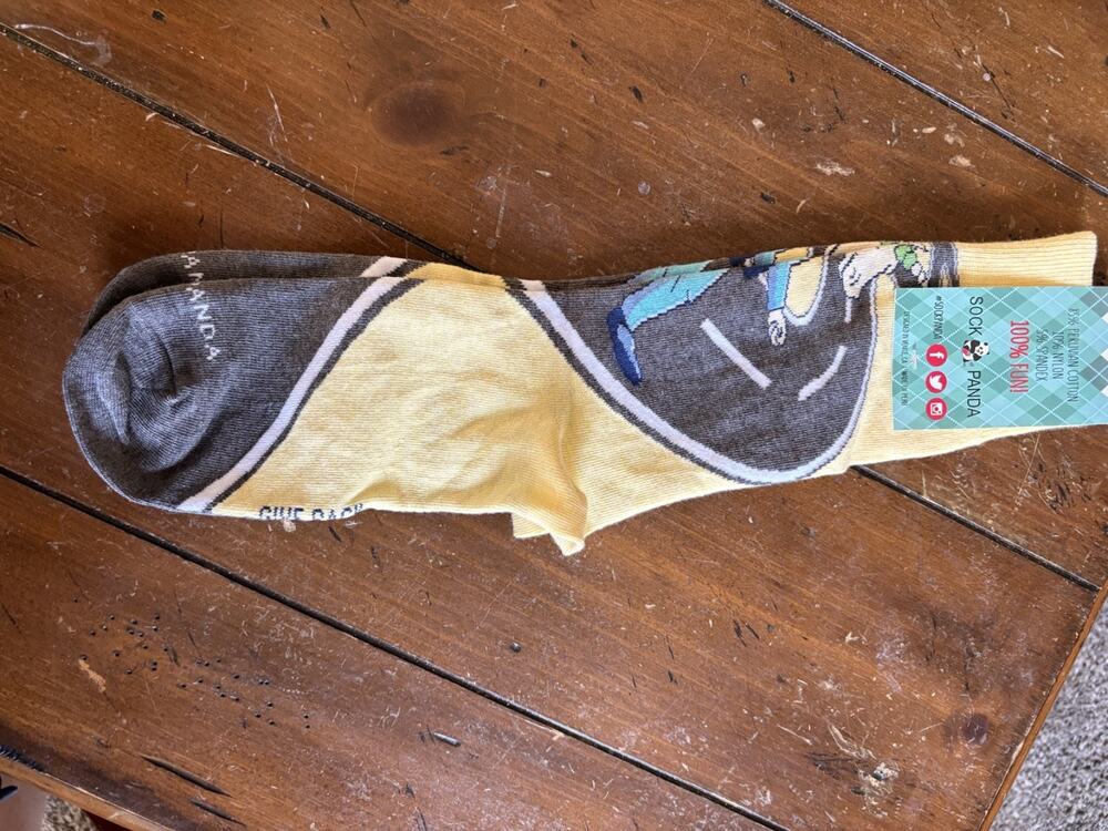 Sock Panda Bowling Novelty Crew Socks Yellow Gray Cotton NWT